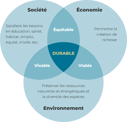 Schéma expliquant les différentes dimensions du Développement Durable